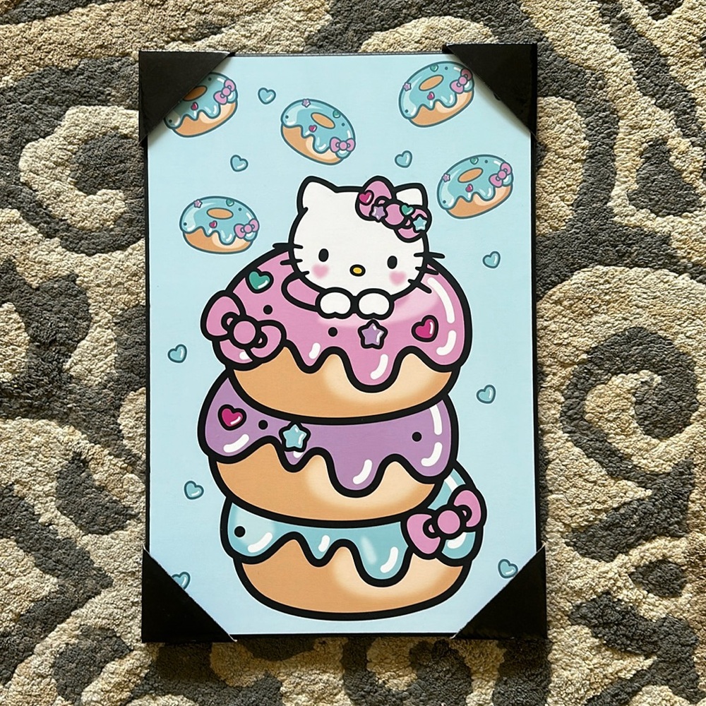 NEW Hello Kitty wall art decor sprinkle donuts wooden picture 13” x 19”